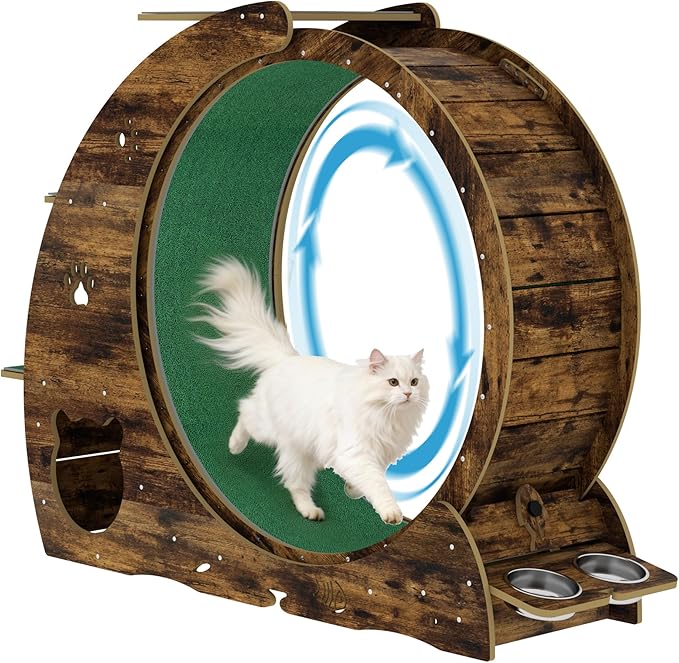 55" Multi-Cat Exercise Wheel with 3-Level Jumper & Scratching Pad - Silent TPE Spinner Activity Center with Rest Area to Prevent Boredom and Obesity in Indoor Cats