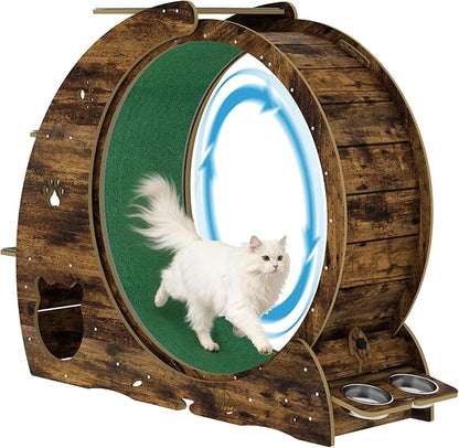 55" Multi-Cat Exercise Wheel with 3-Level Jumper & Scratching Pad - Silent TPE Spinner Activity Center with Rest Area to Prevent Boredom and Obesity in Indoor Cats