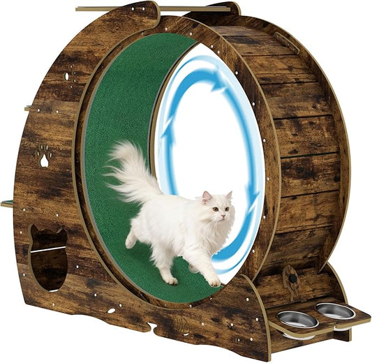 55" Multi-Cat Exercise Wheel with 3-Level Jumper & Scratching Pad - Silent TPE Spinner Activity Center with Rest Area to Prevent Boredom and Obesity in Indoor Cats