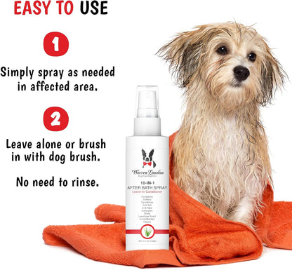 Warren London 10-in-1 After Bath Dog Spray | Leave-in Conditioner & Detangler for Dogs | Aloe Vera, Silk Amino Acids & Green Tea | Fresh Scent | 4oz Travel Size | Made in USA
