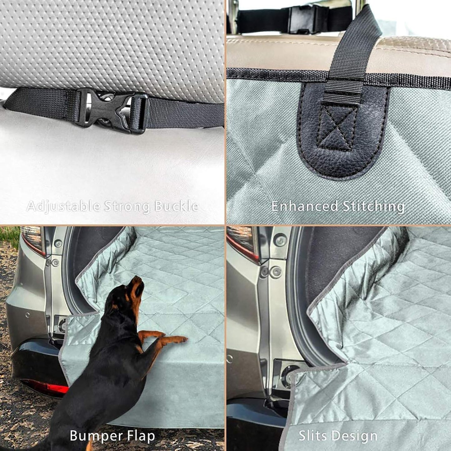 F-color SUV Cargo Liner for Dogs, Water Resistant Pet Cargo Cover Dog Seat Cover Mat for SUVs Sedans Vans with Bumper Flap Protector, Non-Slip, Large Size Universal Fit, Grey - Pawvie