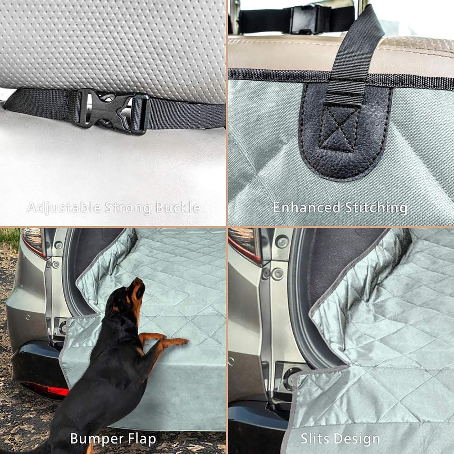 F-color SUV Cargo Liner for Dogs, Water Resistant Pet Cargo Cover Dog Seat Cover Mat for SUVs Sedans Vans with Bumper Flap Protector, Non-Slip, Large Size Universal Fit, Grey - Pawvie