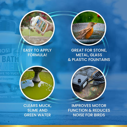 Bird Bath Cleaner for Outdoor Fountains and Bowls, Safely Cleans Metal, Glass and Stone (8oz)