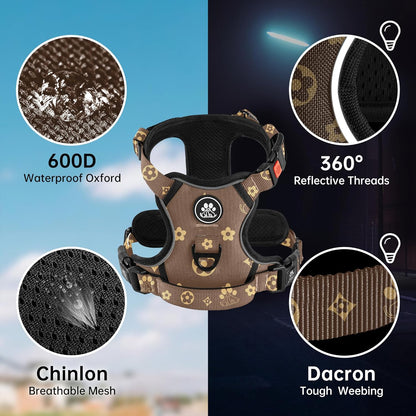 NESTROAD No Pull Dog Harness,Adjustable Oxford Dog Vest Harness with Leash,Reflective No-Choke Pet Harness with Easy Control Soft Handle for Small Dogs(Small,Dark Brown)