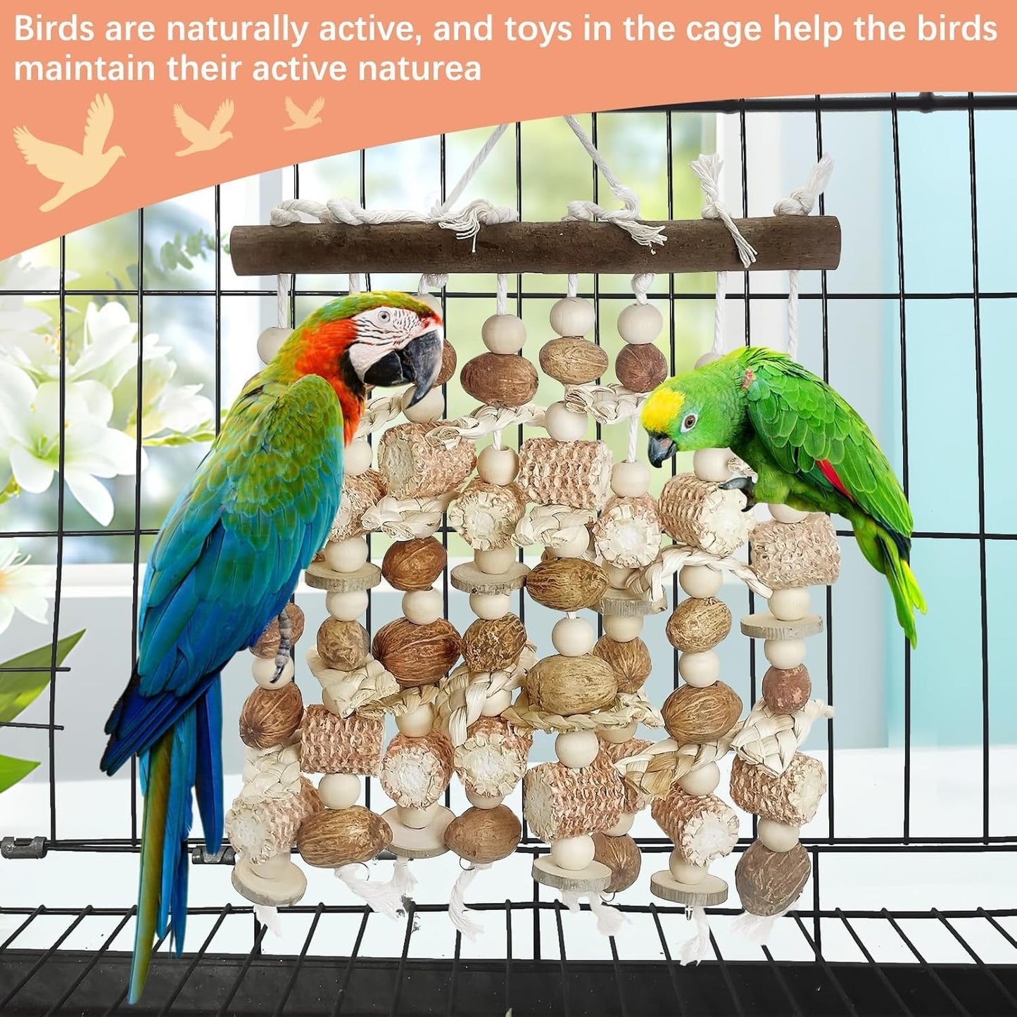 PINVNBY Large Parrot Toys Natural Nuts Corn Cob Wooden Chewing Tearing Toy for African Grey Macaws Amazon Cockatoos Eclectus Conures Cockatiels Cockatoo and Large Medium Birds (Natural)
