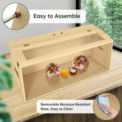 32" Hamster Habitat Enclosure, Top Opening Lockable Roof Door, Gerbil Dwarf Hamster Cage with Hygrometer, Chewproof Syrian Hamster Cage for Mice, Small Animal, (Wooden, 32" L x 16" W x 16" H)