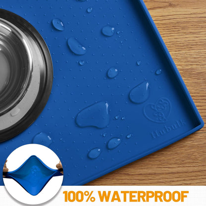 Hubulk Dog Feeding Mat,100% Waterproof Food Grade Silicone Pet Food and Water Bowl Placemat,Dishwasher, High Raised Edge to Prevent Spills,Nonslip Tray to Stop Messes on Floor (24"x16"x0.5", Navy)