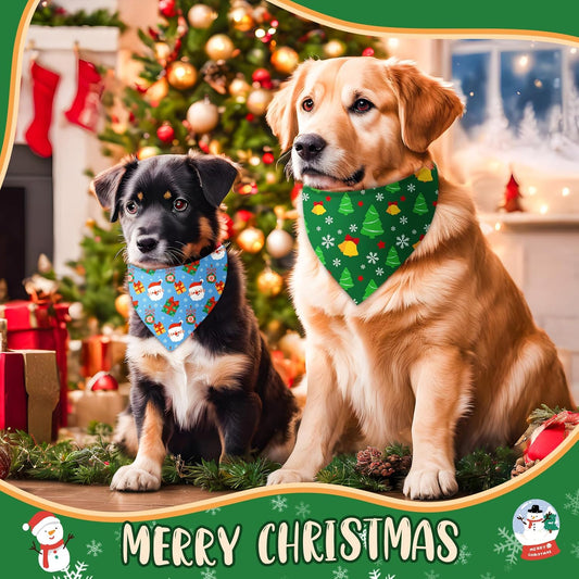 Chunful 30 Pcs Christmas Bandanas for Dogs Xmas Bandanas Bulk with Santa Snowflake Candy Cane Patterns Soft Bibs Adjustable Triangle Doggie Scarf for Small Medium Large Pet 25.6 x 17.7 x 17.7 Inch
