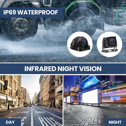 Wired Backup Camera System with 10.1’’ IPS Monitor for Truck RV Trailer Bus, Rear View Camera, with Side Front View Camera, 4 Split Screen, Super Waterproof, Night Vision, Easy Installation AHD1080P