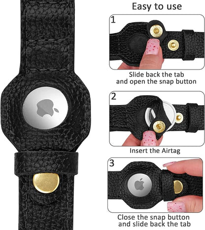 Leather Airtag Dog Collar - Soft Tracking Dog Collar with Apple AirTag Holder and Metal Buckle - Safety GPS Pet Collars for Small Medium Large Dogs Puppy Pink Red (Black, XL, 20"-25" Neck Fit)