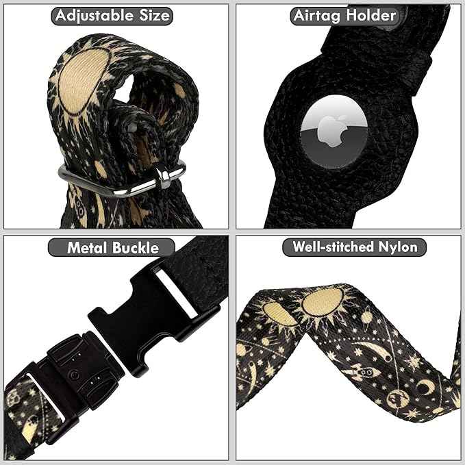 AirTag Dog Collar with Metal Buckle - Printed Nylon Soft Leather Dog Collar with Apple AirTag Holder - Secure Tracking GPS Pet Collars for Girl Boy Small Large Dogs (M, 14"-18" Neck Fit, Space)