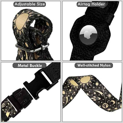AirTag Dog Collar with Metal Buckle - Printed Nylon Soft Leather Dog Collar with Apple AirTag Holder - Secure Tracking GPS Pet Collars for Girl Boy Small Large Dogs (M, 14"-18" Neck Fit, Space)