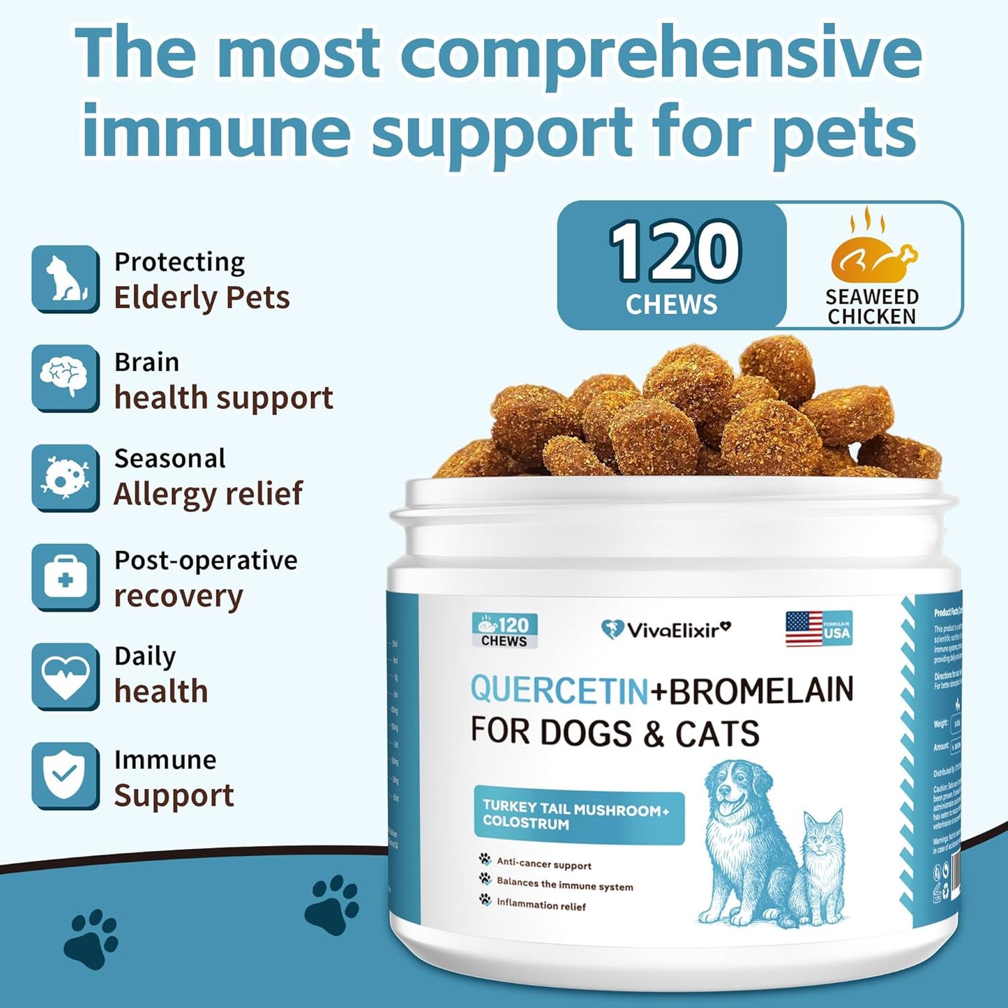 Quercetin for Dogs with Bromelain - Dog Allergy & Itch Relief Chews, Balanced Immune System – Skin & Ear Soothing Support for Yeast Infection, Hot Spots & Seasonal Allergies - 120 Treats