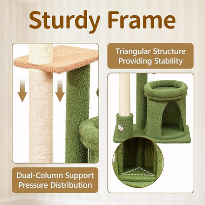 Cat Tree Tower Scratching Post Stand for Indoor, 41" Compact Palm Tree Kitten House Condo with Cozy Bed for Small Cats, Space Saving Design, Supports Climber Scratch Playing and Rest