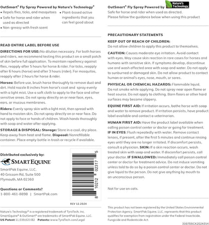 OutSmart® Fly Spray | Plant-Based Mosquito, Tick, and Fly Spray Repellent for Horses and Riders | Fresh Scent | 1 Gallon