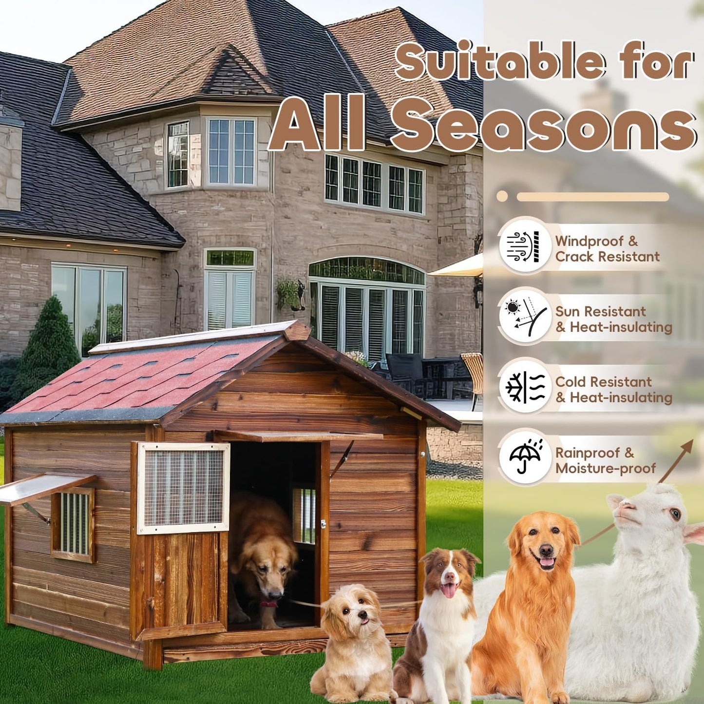 Large Dog House Outdoor,Weatherproof Big Dog Kennel with Removable Floor&Roof,insulate Warm Dog House Outside, XXL Pet Houses, 2XL-42.51''(D) X34.64''(W) X41.33''(H)