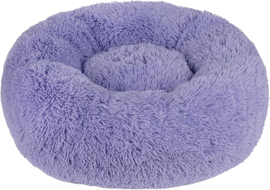 Best Pet Supplies Round Donut Dog Bed with Plush Faux Fur Fabric, Calming, Anti-Anxiety Cushion for Indoor Pets, Slip-Resistant Base, Soft Ergonomic Support - Lavender, 27x27x7.5''