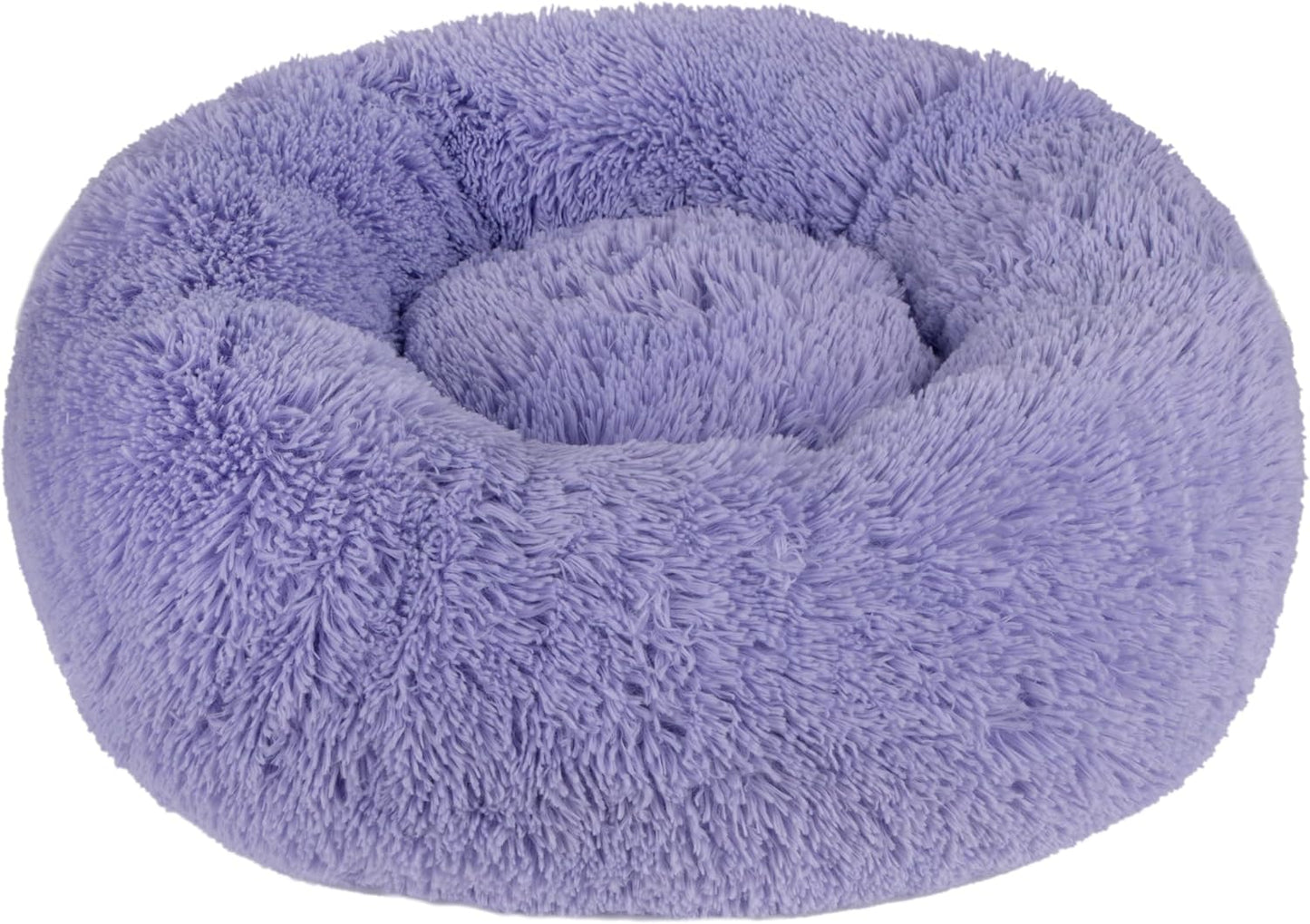 Best Pet Supplies Round Donut Dog Bed with Plush Faux Fur Fabric, Calming, Anti-Anxiety Cushion for Indoor Pets, Slip-Resistant Base, Soft Ergonomic Support - Lavender, 27x27x7.5''