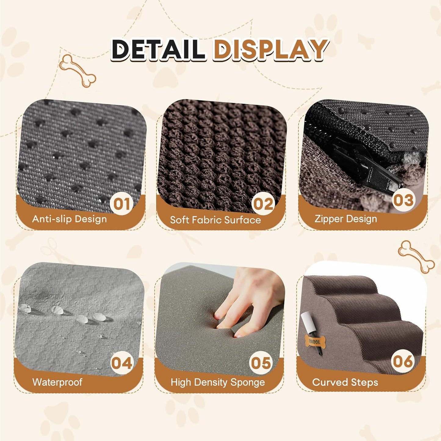 ROMROL Dog Stairs, Romrol Dog Steps Ramp for High Bed and Couch, Dog Ramp with Durable Non-Slip Waterproof Fabric Cover, Pet Stairs for Small Dogs and Cats or Pets Joints, 4-Tiers,Coffee - Pawvie