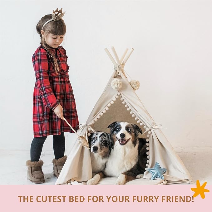 MINICAMP Pet Teepee Bed for Dogs and Cats – Cozy Indoor Dog Tent with Natural Cotton– Luxury Pet House & Hideaway Bed for Small to Large Dogs, Cats & Small Animals - Made in EU (Large)