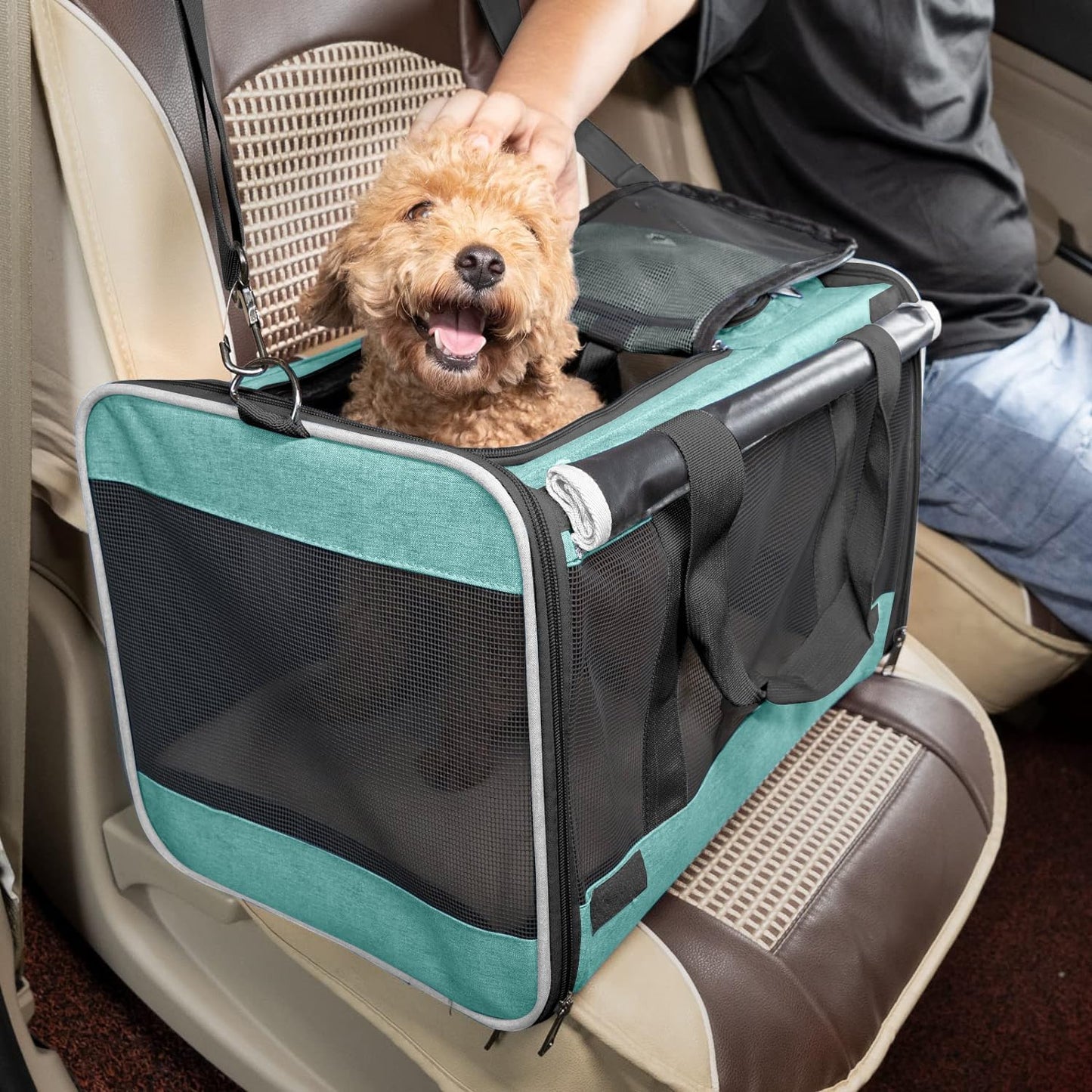 Small Dog Carrier for Puppy Yorkshire Softshell Car Transport Chihuahua Carry Cage 18-inch Collapsible Doggie Vet Visit Crate Easy Load Roomy Pet Carrier Bag Kennel Dog Essentials Teal - Pawvie