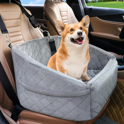 Dog Car Seat for Small Dogs,Detachable Washable Dog Booster Seat for Medium Dogs Under 30lbs, Pet Car Seat Travel Bed with Storage Pockets and Dog Safety Belt (Grey) - Pawvie