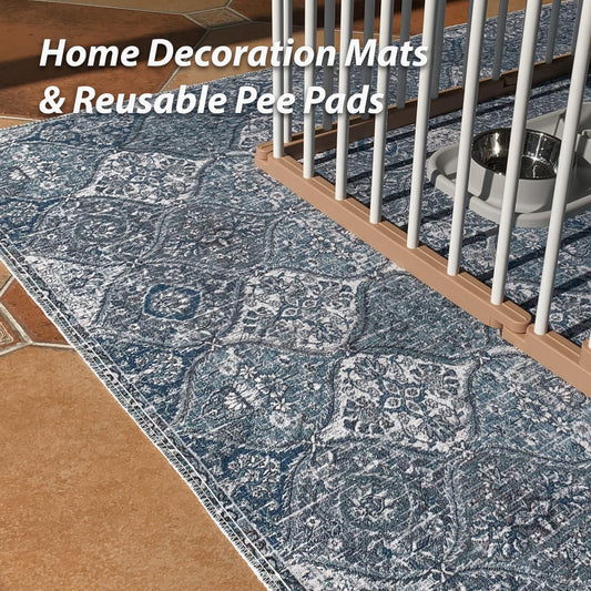 nunubaby Washable Pee Pads for Dogs, Stylish, Non-Slip and Leak-Proof Pee Pads. Reusable Potty Pads for Dogs for Crates and Floors.(Blue/Multi, 36" x72" )