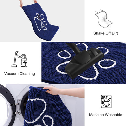 Smiry Dog Door Mat for Muddy Paws, Absorbent Dirt Trapper Non Slip Quick Dry Washable Chenille Mat for Mud Dogs, Entry Rug for Indoor and Outdoor (47x32 Inches, Navy Blue)