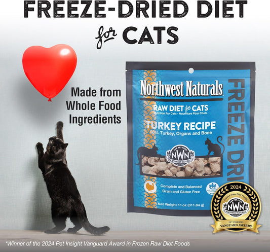 Northwest Naturals Freeze-Dried Turkey Cat & Kitten Food – Bite-Sized Nibbles – Healthy, Limited, Human-Grade Ingredients, All-Natural, High-Protein Raw Diet – Complete & Balanced, Made in USA, 11 oz