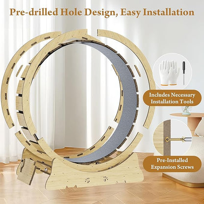 Large Cat Exercise Wheel, Quiet 48" Cat Treadmill for Indoor Cats, Running Wheel with Carpeted Runway & Stability Base, Ideal for Multiple Cats & Large Breeds for Fitness & Active Play