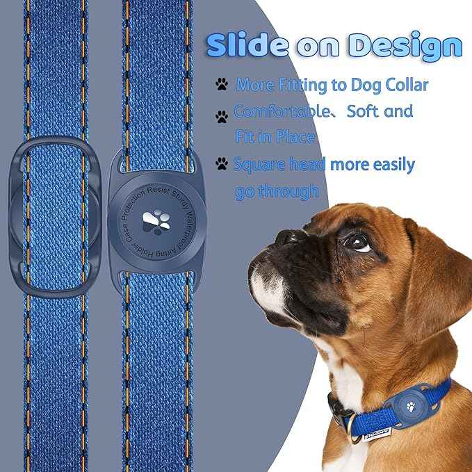 Airtag Dog Collar Holder, [2 Pack], Waterproof Protective Case for Apple AirTag, Durable & Lightweight with Full-Body Protection, Soft Silicone, DarkBlue
