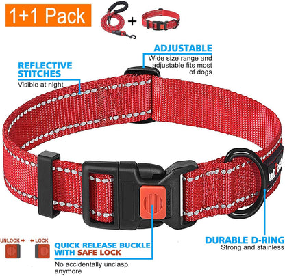 Heavy Duty Dog Leash - Comfortable Padded Handle, 5 ft Long - Dog Leashes for Small Medium Large Dogs (Leash+Collar L Neck 20"-25", Red)