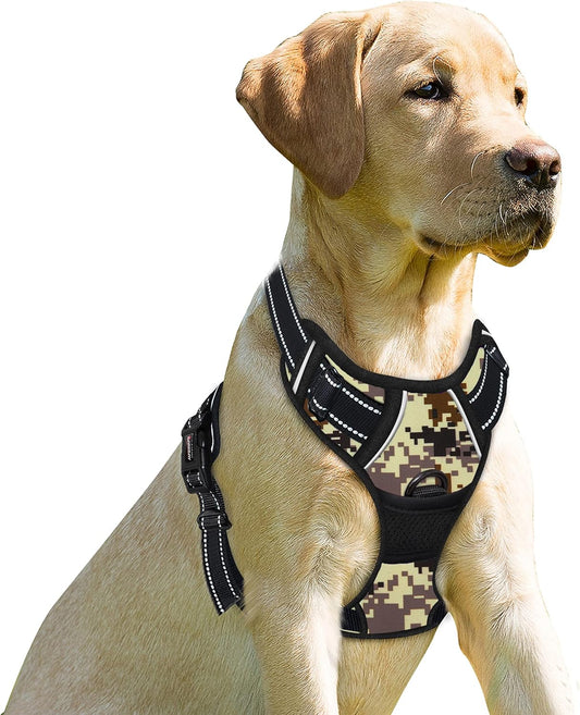 BARKBAY No Pull Dog Harness Front Clip Heavy Duty Reflective Easy Control Handle for Large Dog Walking(Desert camo,XL)