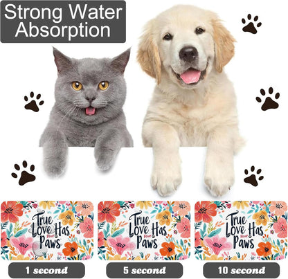 True Love Floral Dog Cat Food Mat-Absorbent Placemat for Food and Water Bowl, Waterproof Non Slip Rubber Backing Dog Food Mats for Floors, Pet Supplies 12 * 20 inch