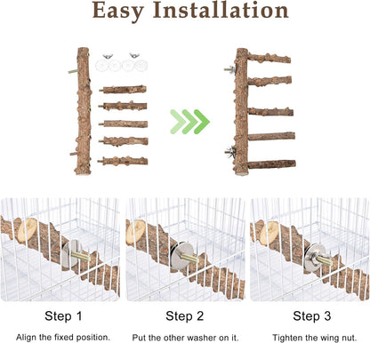 CozyCabin Natural Bird Ladder Stand, Hanging Multi Branch Grapevine Parrot Perch Bird Cage Toys for Small Budgies Conure Parakeets Cockatiels Lovebirds (Ladder)