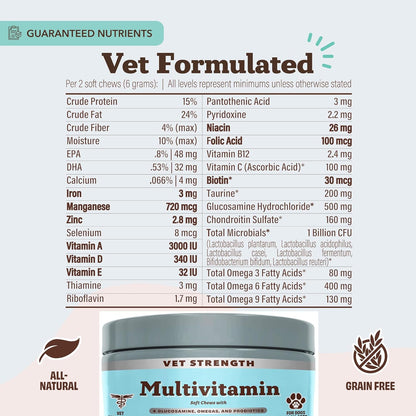 Natural Dog Company Vet Strength Multivitamin for Dogs – 90 High-Potency Soft Chews with Glucosamine, Chondroitin, Probiotics & Omegas – Supports Joints, Skin, Coat, Digestion, Immune & Heart Health