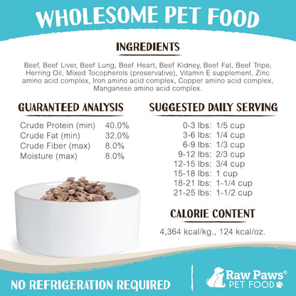 Raw Paws Freeze Dried Dog Food & Cat Food - Beef Recipe, 16-oz - Made in USA - Freeze Dried Raw Dog Food - Raw Food for Dogs - for Cats