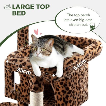MUTICOR 66 Inches Multi-Level Large Cat Tree Tower for Indoor Big Feline/Cozy Plush Perches/Condo/Sisal Scratching Posts/Hammock and Baskets/Activity Center Play House/Wide Base/Leopard Print