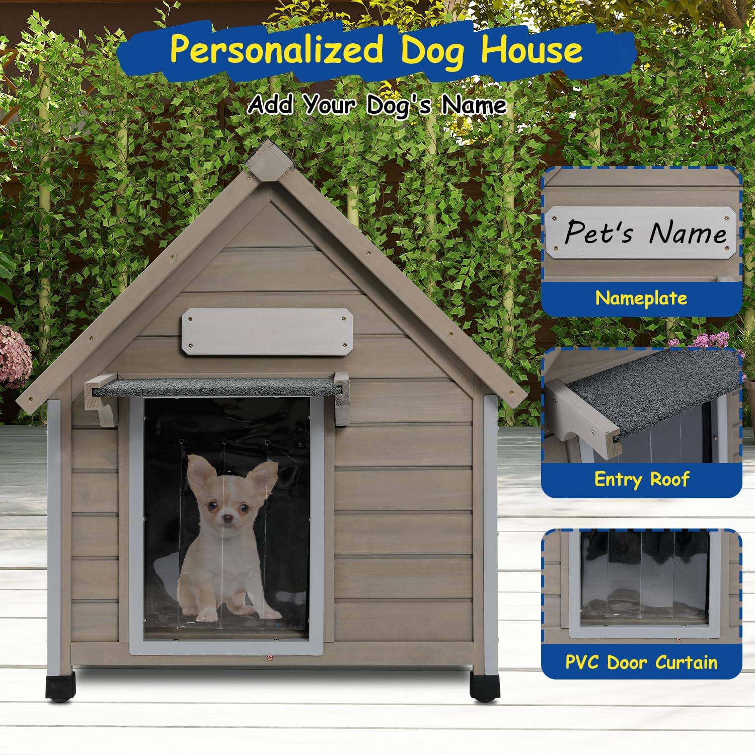 Outdoor Dog House Waterproof for Medium Small Dogs with Anti-Chewing Iron Frame, Adjustable Vent Window, Indoor & Outdoor Doghouse Kennel Puppy Shelter, Easy Clean and Assemble (26" L*31.9" W*32" H) - Pawvie
