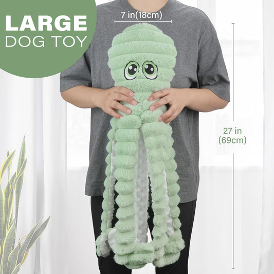 Prime Pets Dog Toys for Large Dogs, 27” Extra Large Plush Octopus Dog Toy, Crinkle Squeaky Dog Toy for Small Medium Large Breeds, Interactive Stuffed Chew Toys to Keep Them Busy, Green