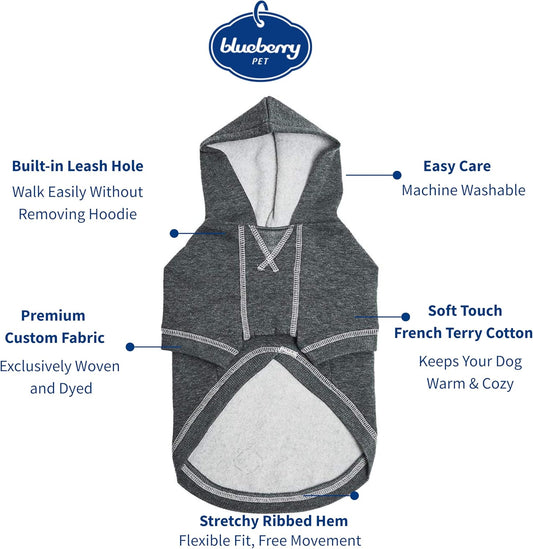 Blueberry Pet Essentials Soft & Comfy Better Basic Cotton Blend Dog Hoodie Sweatshirt in Charcoal Grey, Back Length 22", Pack of 1 Jacket for Dogs