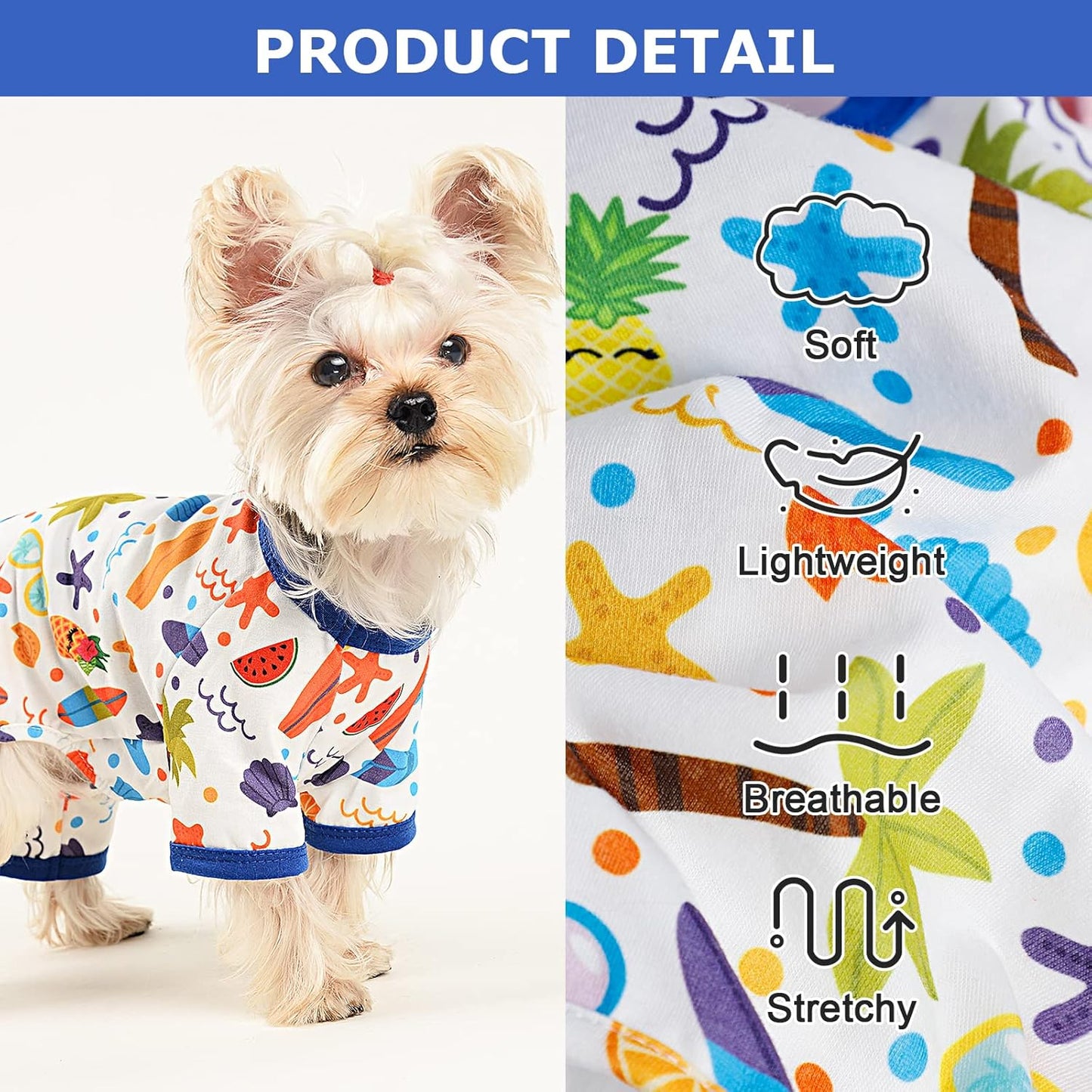 Dog Pajamas Pjs Fall Summer Dog Clothes for Small Dogs Girl - Boy - Medium Size Dogs, Soft Stretchy Puppy Clothes Doggie Onesies Cat Pet Jammies Outfit (Beach, Large)