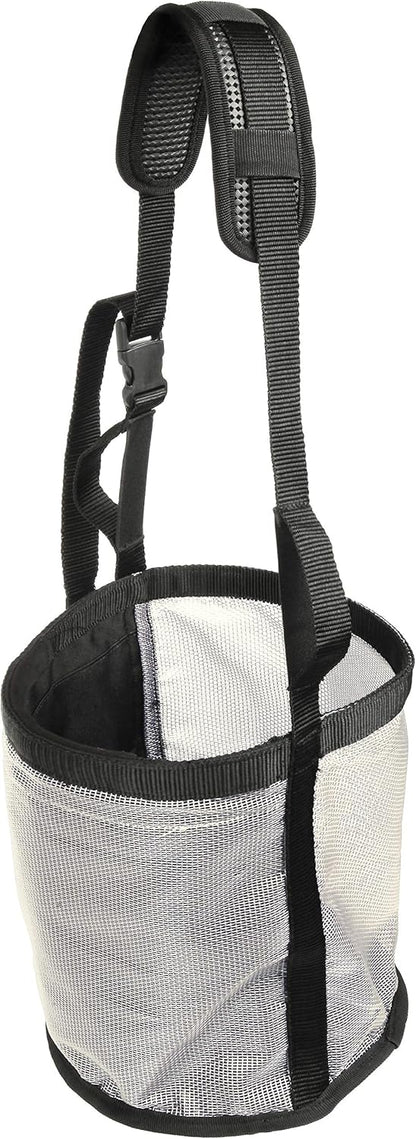 Majestic Ally Horse Feed Bag, Heavy Duty Nylon Mesh Grain Feed Bag, Adjustable Strap with Durable Snap and Elastic Straps, Comfort Neck Pad and Nose Pad- Large (Draft, Beige)