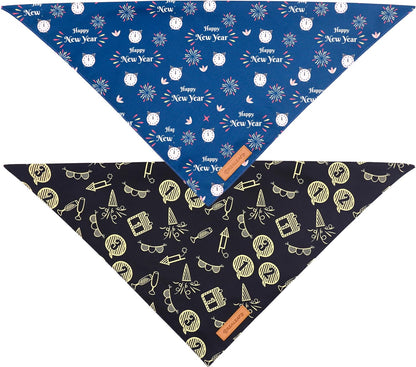 Realeaf Happy New Year Dog Bandanas 2 Pack, Reversible Holiday Pet Scarf for Boy and Girl, Premium Durable Fabric, Bandana for Small Medium Large and XLarge Dogs (X-Large)