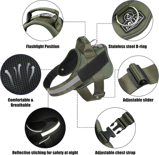 Bolux Dog Harness, No-Pull Reflective Dog Vest, Breathable Adjustable Pet Harness with Handle for Outdoor Walking - No More Pulling, Tugging or Choking