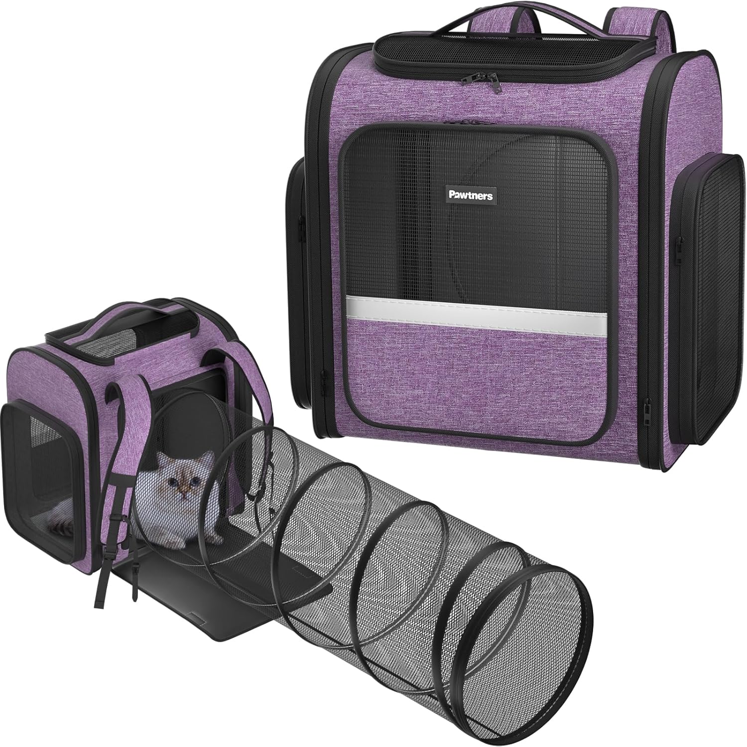Pawtners Cat Carrier Backpacks Expandable Cat Backpack with Breathable Mesh, Pet Carrier Backpack for Cats Small Dogs Puppies Up to 18 Lbs, Dog Carrier Backpack for Travel Hiking Camping Outdoor - Pawvie