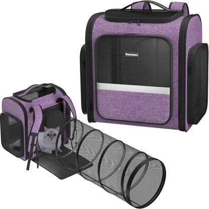 Pawtners Cat Carrier Backpacks Expandable Cat Backpack with Breathable Mesh, Pet Carrier Backpack for Cats Small Dogs Puppies Up to 18 Lbs, Dog Carrier Backpack for Travel Hiking Camping Outdoor - Pawvie