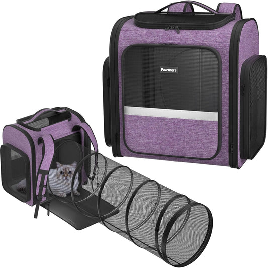 Pawtners Cat Carrier Backpacks Expandable Cat Backpack with Breathable Mesh, Pet Carrier Backpack for Cats Small Dogs Puppies Up to 18 Lbs, Dog Carrier Backpack for Travel Hiking Camping Outdoor - Pawvie
