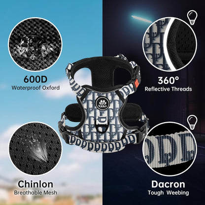 NESTROAD No Pull Dog Harness,Adjustable Oxford Dog Vest Harness with Leash,Reflective No-Choke Pet Harness with Easy Control Soft Handle for Medium Dogs(Medium,Vintage Blue)