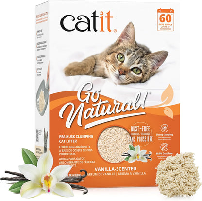 Catit - Go Natural Pea Husk Clumping Cat Litter - Lightweight, Dust Free, Easy Cleaning & Scooping, Flushable Kitty Litter with Odor Control & Subtle Fragrance - 12.3 Lbs, Vanilla Scented